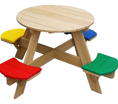 Mesa Circular Para Niños De Madera, Interior O Exterior.