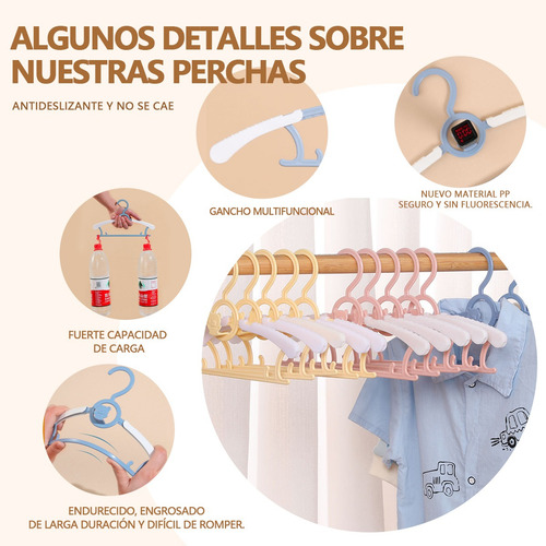 10 Pcs Percha Retráctil Para Ropa Infantil Con Gancho