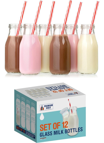 Juego De 6 Botellas De Leche De Vidrio De 11 Oz - Inclu...