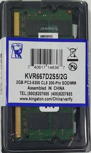 Memoria Ram Ddr2 2gb 6400 200pin  Laptop Kingston