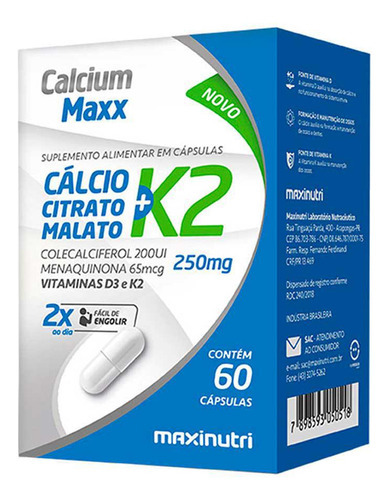 Calcium Maxx Citrato de calcio Malato K2 60 cápsulas Maxinutri