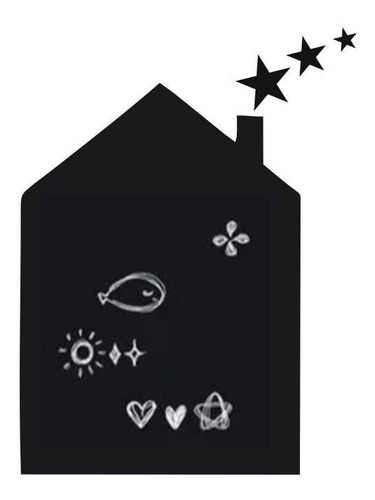 2 Un Adesivos De Parede Lousa Casinha Estrelinhas 80cmx54cm Cor Preto