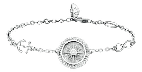 Blinggem Pulsera Con Brújula Para Mujer De Plata De Ley 925,