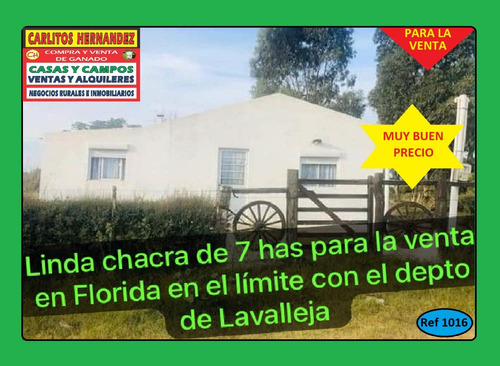 Ref 1016) V- ** Linda Chacra De 7 Hectáreas Para La Venta En Florida En El Limite Con El Departamento De Lavalleja 