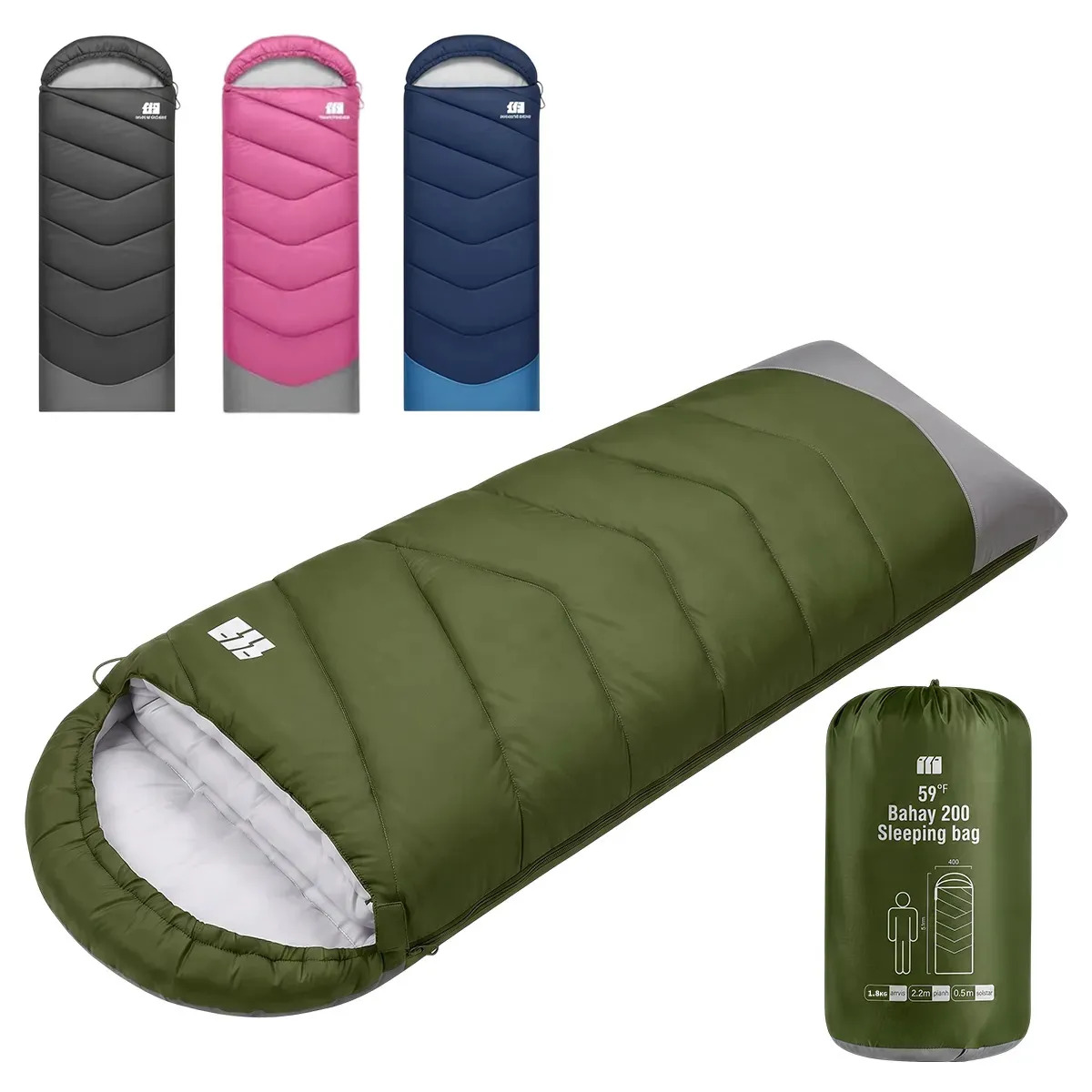 Saco de Dormir Sierra Outdoor Rectangular para Acampar con Capucha Ajustable