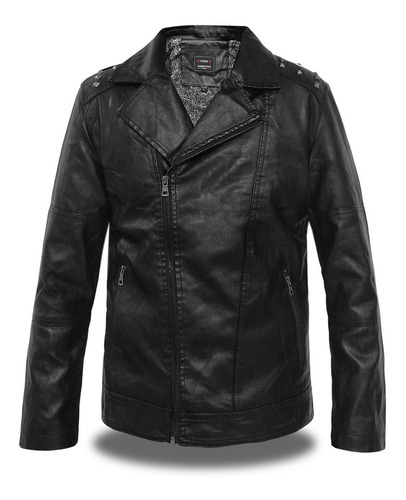 Casaca Biker Para Hombre De Cuero Pu Slim Fit Fashion Man