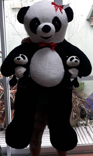 Urso Mamãe Panda De Pelúcia Gigante 1,2 Mt 120cm + 2 Filhote