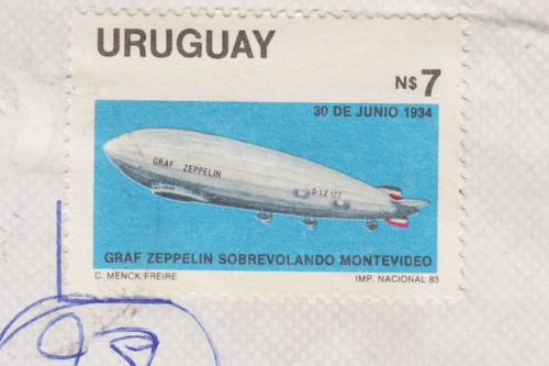 1983 Graf Zeppelin Sobre Montevideo Sello En Carta A Israel