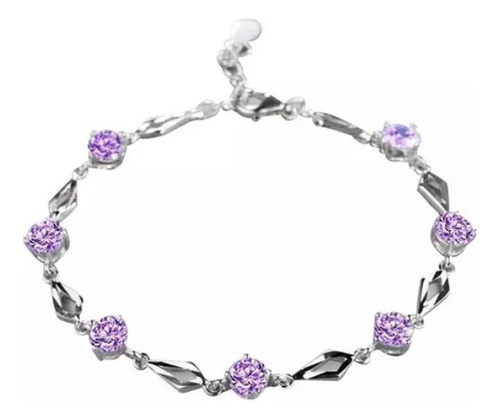 Pulsera De Plata Fina 925 Amatista Lila Púrpura