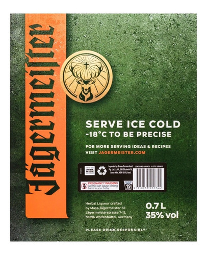 Imagen 6 de 9 de Pack Licor Jagermeister 700ml + 2 Vasos Shot Oficiales.