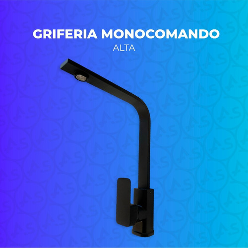 Imagen 2 de 10 de Canilla Monocomando Griferia Cuadrada Alta Cocina Negra Mate