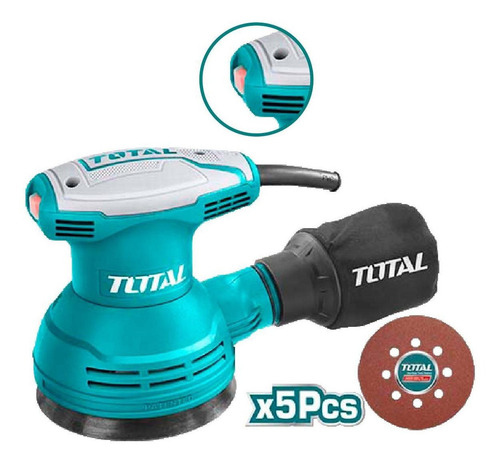 Lijadora Roto Orbital Total 320w Industrial - 5 Pulgadas, 125mm - 12.000rpm - Incluye 5 Lijas Y Bolsa Recolectora De Polvo - TF2031256