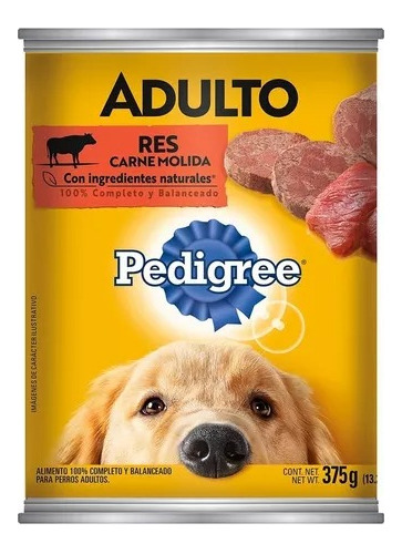 Charola Pedigree Adulto Res/molida Latas 375grs C/u 24 Pzs.