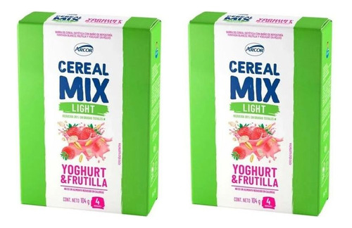 Pack X2 Barra Light Sabor Yogurt Y Frutilla Cereal Mix X4 Un