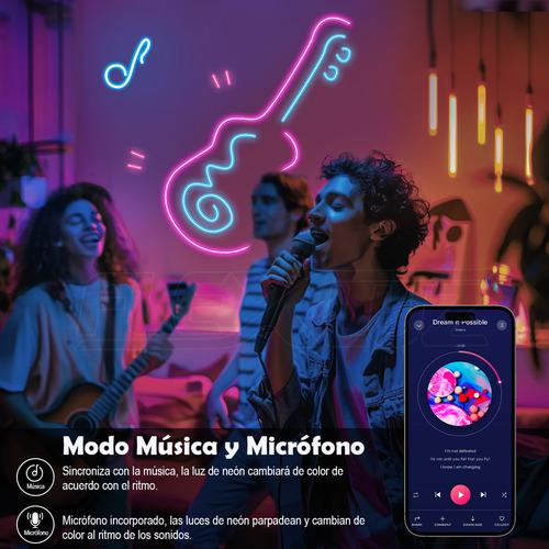 Flexluz Tiras De Neon 12.8M Wifi Flex Rgb Luz Compatible con Asistente de Voz Alexa Google Home y Siri Conexión Estable Control Remoto Sin Límites Para Cuarto Decoración De Interior