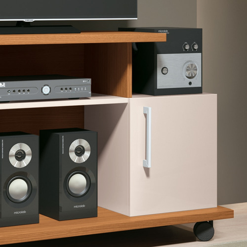 Rack P/ Sala Pequena Tv Até 26 100cm Marte Off/cinamomo Cor Creme