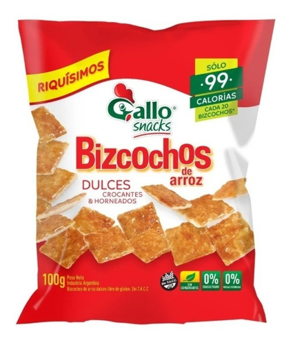 Bizcochos De Arroz Dulces Gallo Snacks X 100 G