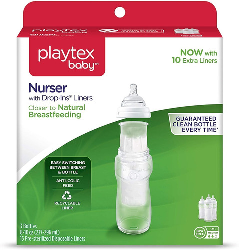 Playtex Baby Nurser Drops Ins 3 Biberones 8-10 Onzas