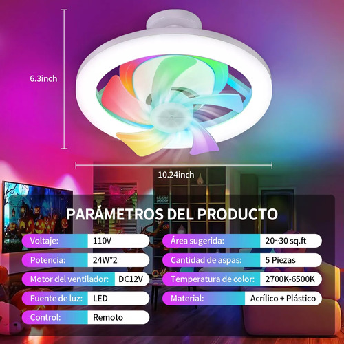 Ventiladores silencioso control remoto Yeabeey B4016 Rgb de techo con base E27 candelabro de 3 velocidades candelabro de cabeza giratoria