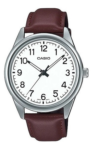 Reloj Casio Hombre Mtp-v005l-7b4 Malla Cuero Fondo Blanco Color De La Malla Marrón Color Del Bisel Plateado