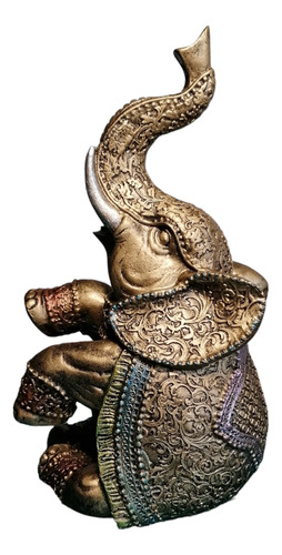 Figura Elefante Sentado De Resina 23cms