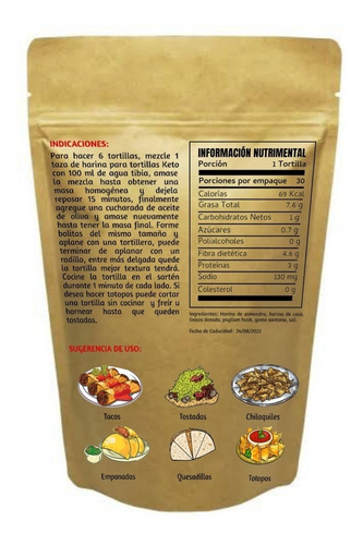 Imagen 2 de 3 de Harina Keto Para Hacer Tortillas Low Carb Sin Gluten