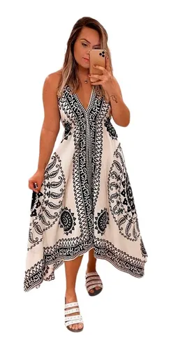 Vestido Feminino Elegante Hippie Chic Boho Estilo Indiano