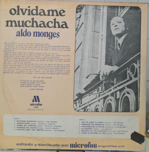 Lp Aldo Monges (olvidame Muchacha)-g- Estándar (Usado)