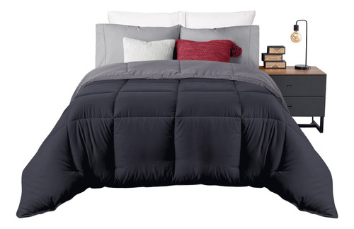 Edredón Duvet Con Relleno Individual Negro Dos Vistas Pizara Diseño de la tela Liso