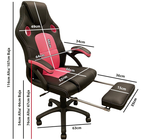 Silla Gamer Escritorio 801 C/apoya Pies Rosa C/envio
