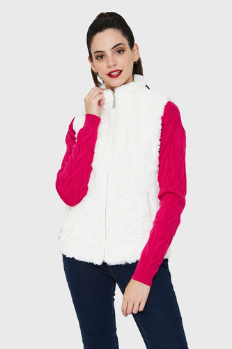 Chaqueta Peluda Sin Mangas Blanco Nicopoly