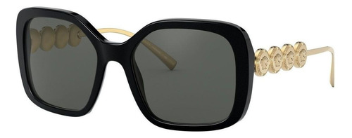 Óculos de sol Versace VE4375 armação de plástico cor preto, lente cinza clássica, haste dourado