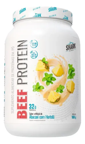 Suplemento Proteina Bovina Colageno 900g Shark Pro Sabor Abacaxi Com Hortela