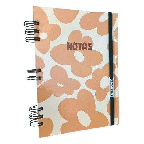 Cuaderno A5 Tapa Dura Con Espiral Metálico Flores Naranjas