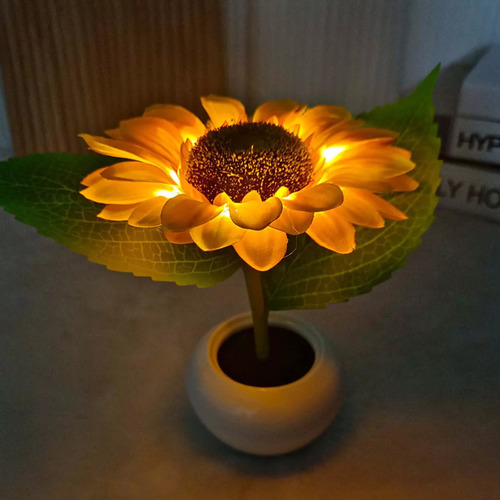 Luz Nocturna Led Simulada Con Forma De Girasol, Regalo Perfe