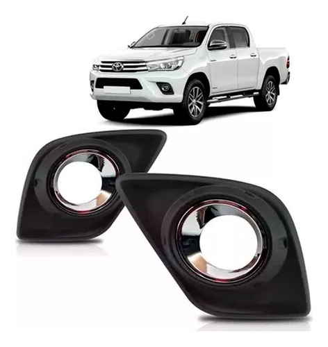 Par Grade Moldura Milha Hilux Pickup 16 17 18 Furo Aro Preto