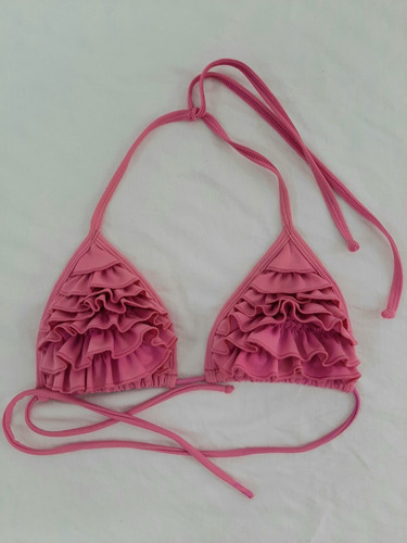 Corpiño Top Bikini Fucsia Volados Trianguo Luz De Mar Talle