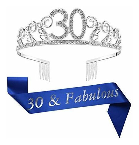 30th Brithday Tiara Plateada Y Fajín, 30 Fabulosas Fajas De 
