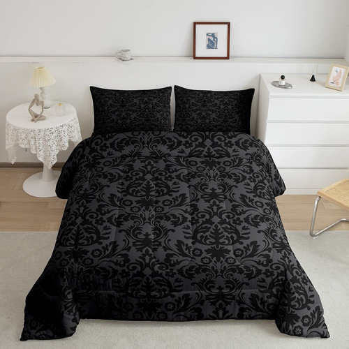 Erosebridal Juego De Ropa De Cama De Damasco Negro Para Adul