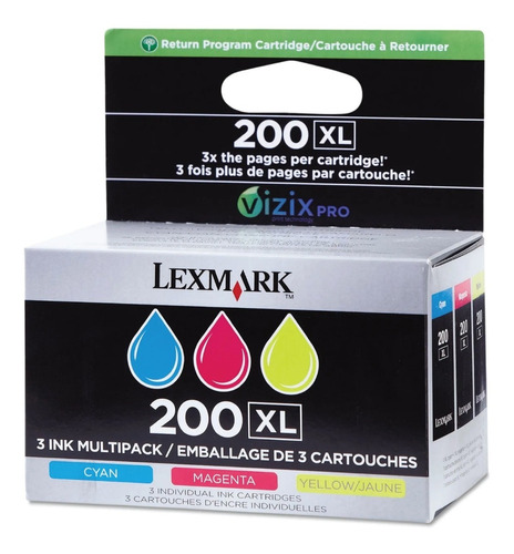 Cartucho Lexmark 200xl Color Original 14l0269 Pack X3 Uni