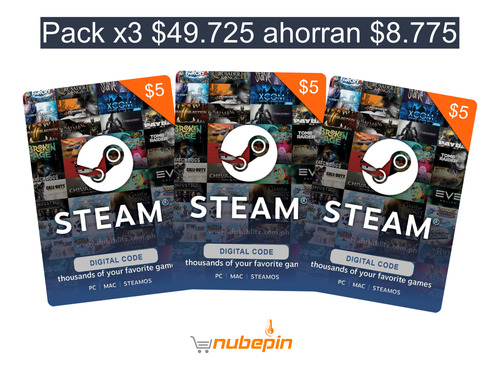 Tarjeta Steam $5 Dólares - Entrega Digital Garantizada ! Pack X3 49725 Ahorran 8775