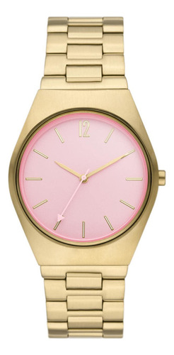 Skagen Reloj Grenen De Tres Manecillas Con Fecha Y Correa De Color de la correa Dorado Color del bisel Acero inoxidable Color del fondo Rosa