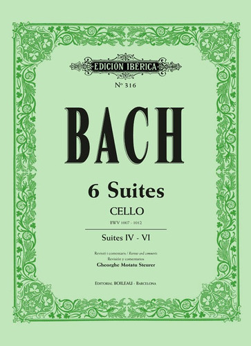 6 Suites Cello, De Bach, Johann Sebastian. Editorial De Música Boileau, S.l. En Inglés