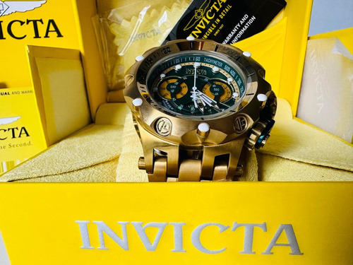 Reloj Pulsera Invicta Edición Venom Fondo Verde Dorado