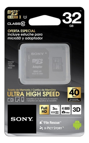 Sony Micro Sdhc 32gb Adap/sd C10 Case 70mb Sr32uy2a Ecoffice