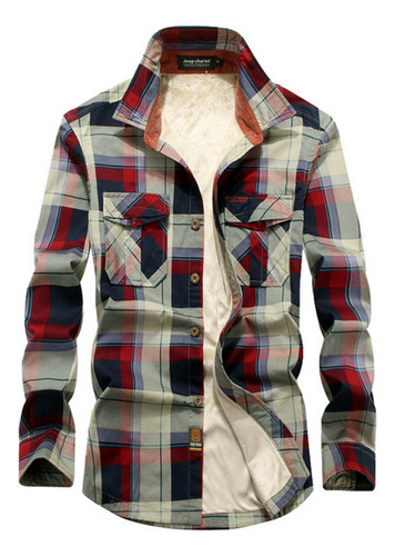 Chaqueta Tipo Camisa Acolchada De Terciopelo A Cuadros Con C