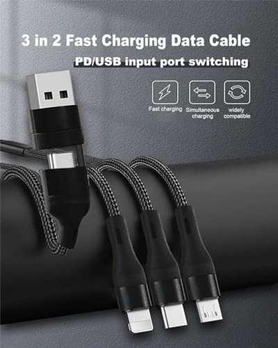 Cable De Carga Rápida Multi 3 En 2 De 100w 10ft, Negro, Tren