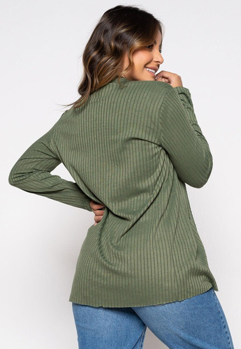 Imagem 5 de 9 de Cardigan Moda Blogueira Manga Longa Canelada Inverno Kimono