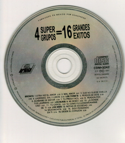 Cd 4 Super Grupos 16 Exitos Bronco Bukis Yonics Mier (Usado)