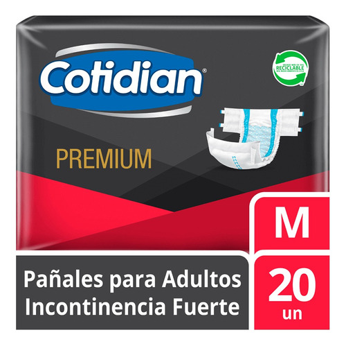 Pañales Adulto Cotidian Premium Incontinencia Fuerte 20 Un M